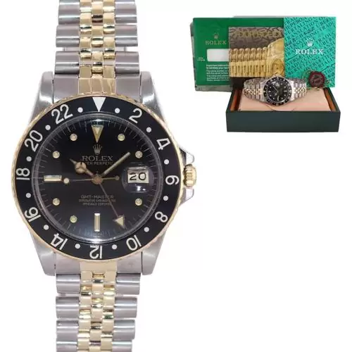 $8,992 Rolex GMT-Master 16753 Jubilee Two-Tone Yellow Gold and Steel Black Nipple Dial
                                                in
                                Huntington,
                                New York