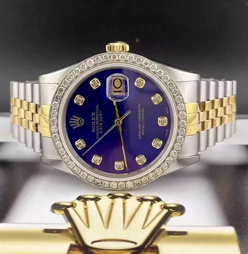 $7,500 Rolex Mens Datejust 36mm 18k Yellow Gold & Steel ICED 1.75ct Diamonds Blue Dial
                                                in
                                San Ramon,
                                California
